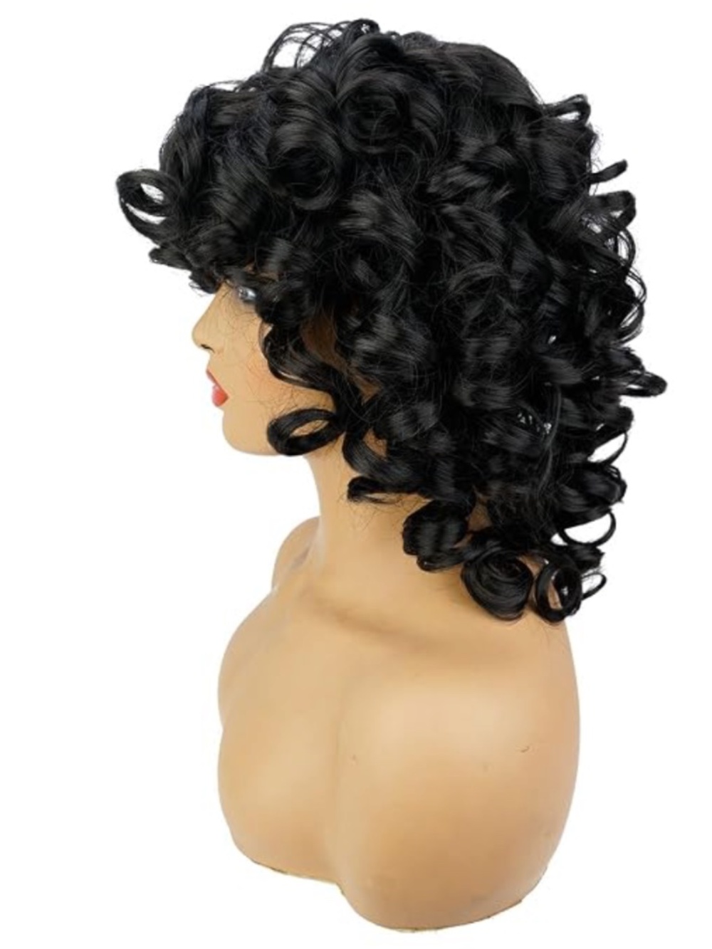 New In Box, Black Loose Curls Bob with Bangs Synthetic 14" Wig, and Wig Cap - Picture 2 of 6